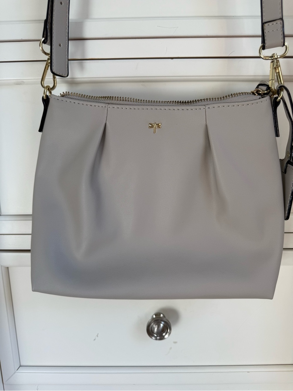 Kate Landry Gray Shoulder Bag with Gold Dragonfly Accent